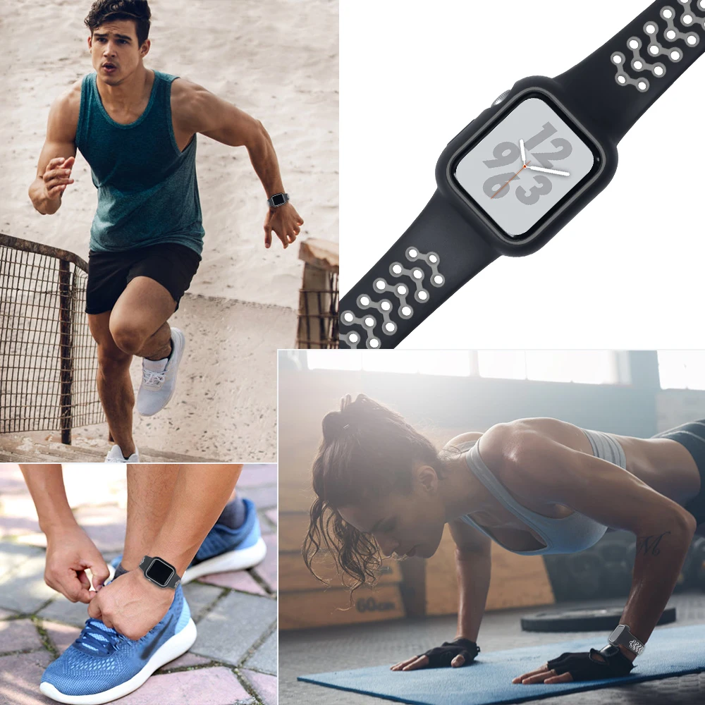 Чехол+ ремешок для apple watch band 5 4 44 мм 40 мм силиконовый спортивный Iwatch series 4 correa pulseira браслет ремень защитный чехол
