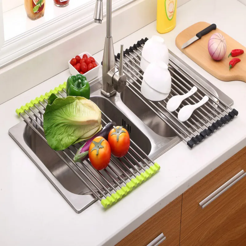 

Dish Drying Rack Stainless Steel Drain Stand Foldable Kitchen Sink Rack Cleaning Fruit Vegetable Dishware Racks Kitchen Holder