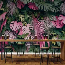 Пользовательские Настенные обои 3D розовый зеленый тропический лес растительный фон настенная декоративная живопись