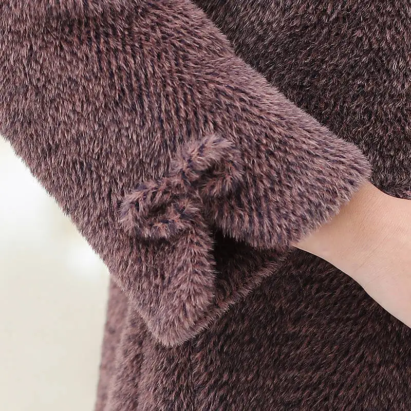 Осенне-зимний женский модный свободный свитер в повседневном стиле, кашемировая длинная куртка-кардиган, Faxu, норковый мех, теплое трикотажное пальто большого размера Z72