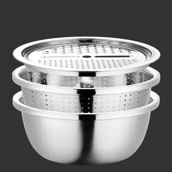 

New Multifunctional Stainless Steel Basin Vegetable Cutter Set or Basin Vegetable Cutter Drain Basket Set or Cutter Only TE889