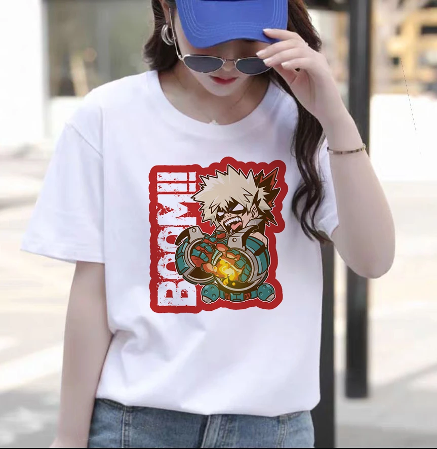 

My Hero Academy Cartoon Print Funny Top Casual Summer Harajuku Loose Short Sleeve Cute Women's T-shirt Japan Boku Boom cartoon