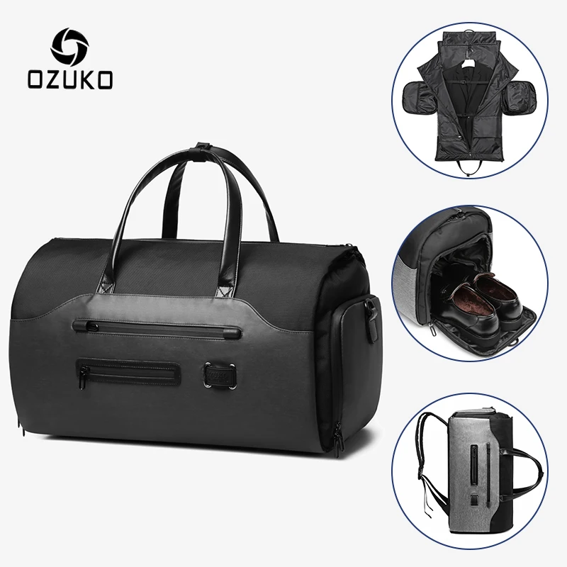 OZUKO Multifunction Men Suit Storage Large Capacity Luggage Handbag Male Waterproof Travel Duffel Bag Shoes Pocket_voghion.com