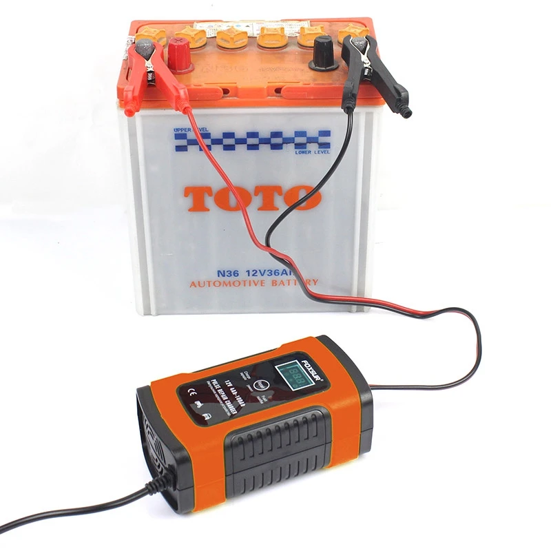 Tanie Gorąca Foxsur 12V uniwersalna ładowarka baterii typu naprawy 12Ah 36Ah 45Ah 60Ah 100Ah impuls naprawy ładowarka wyświetlacz Lcd ue wtyczka