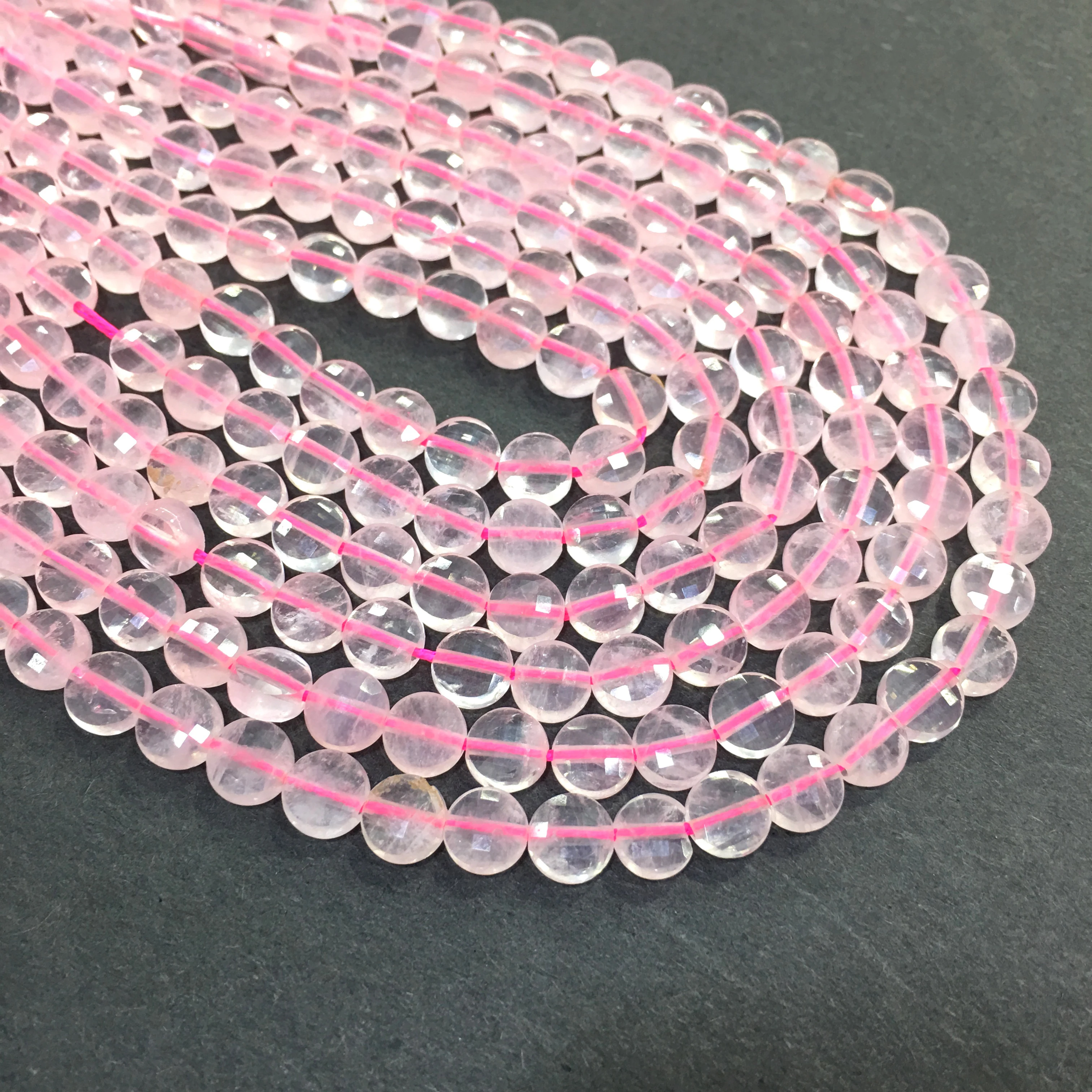 

Free Shipping Natural Stone Coin Shape Rose Quart Beads Healing Stone Jewelry Gemstone Making DIY Bracelet Necklace Design 6 8mm