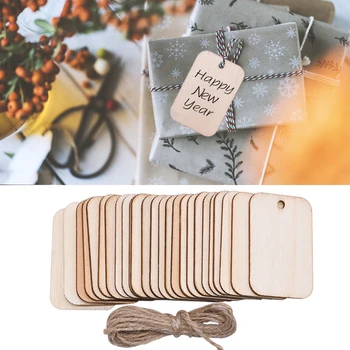 

25/50/100pcs Wooden Label Natural Wood Slices Gift Tags Hanging Labels With Hemp Rope for Wedding Party Xmas DIY Craft