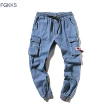 FGKKS Для мужчин джинсы модного бренда на улице в стиле «хип-хоп» Для мужчин Мульти-карман Slim Fit Брюки-Карго мужские повседневные джинсы