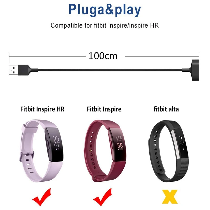 FFYY-Для Inspire Hr зарядное устройство 2-Pack 3.3Ft/100Cm Замена Usb зарядный кабель для-Inspire Hr пульс