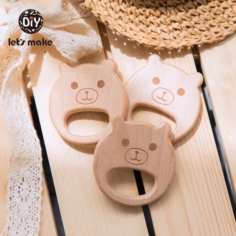 

Let's Make Wooden Teether Ring Teething Wood Toy DIY Accessories Pacifier Chain Bear 10PCS 4-6 Months PVC Free Beech Baby Goods