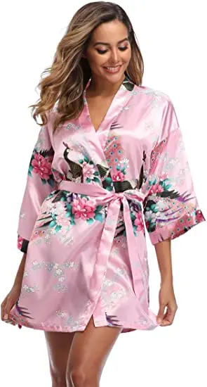 Fashion Satin Robe Female Bathrobe Sexy peignoir femme Silk Kimono Bride Dressing gown sleepwear Night Grow For Women