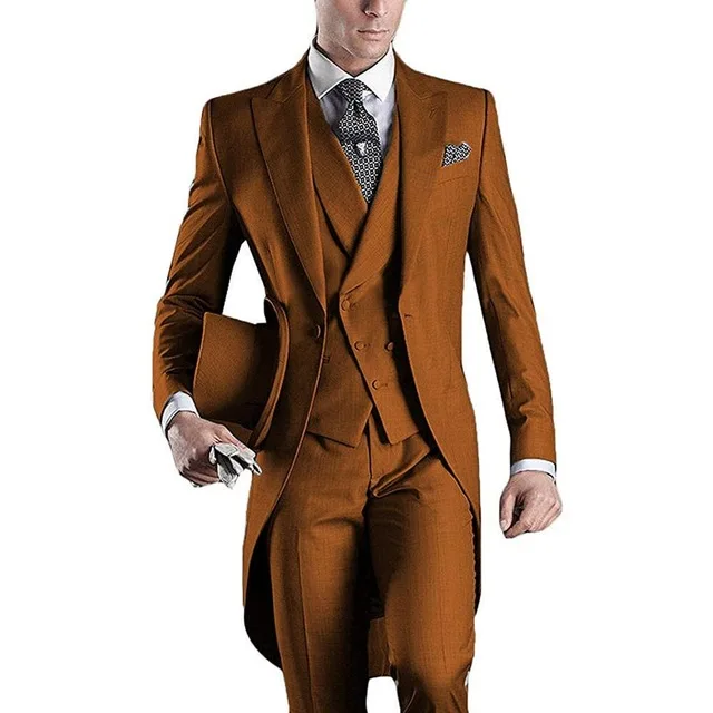 as the image Красочный джентльмен Для мужчин разрез Slim Fit сплошной комплект со смокингом жениха мужской Блейзер Костюмы Свадьба; вечеринка(пиджак+ брюки+ жилет+ галстук-бабочка - Цвет: as the image