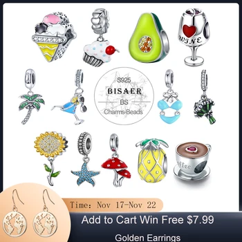 

Bisaer Summer charms 925 Sterling Silver Charm Sweet Cake candy Ice Cream Dangle Pendant Charms fit Charm Bracelet Jewelry Gift