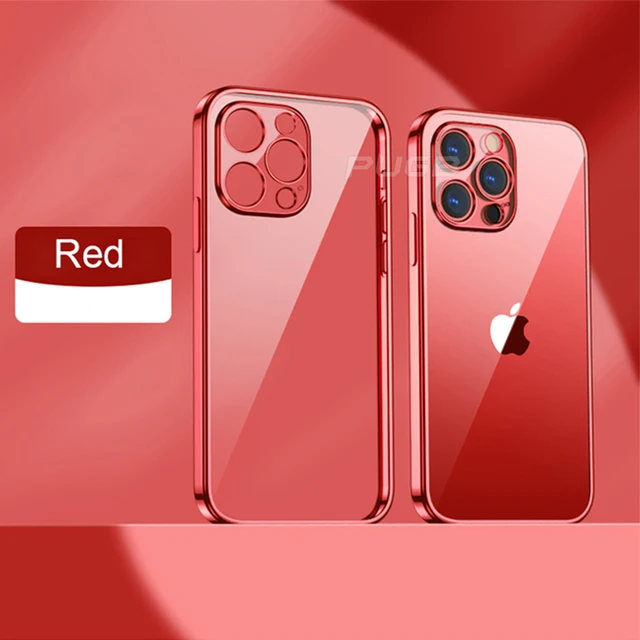 Luxury Plating soft Silicone Case for iphone 11 12 13 Pro Max mini XR X XS Shockproof Transparent Cover with Full Camera Protect Red