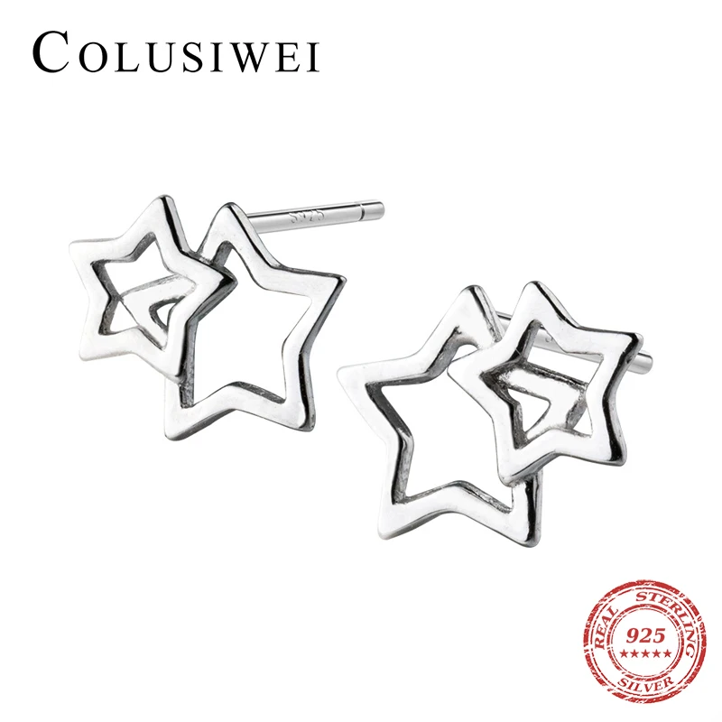 Colusiwei стерлингового серебра 925 Изысканный выдалбливают звезды серьги гвоздики для женщин Мода стерлингового серебра ювелирные украшения