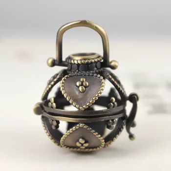 

Antique Bronze Brushed Brass Wish Prayer Round Box Locket Cage Filigree Hollow Pendant Findings Craft Essential Oil Diffuser