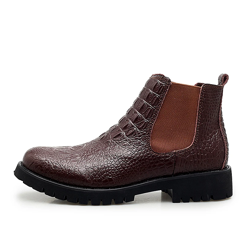 

Men Chelsea Boots Slip-on Waterproof Ankle Boots Crocodile Pattern Warm Plush Leather Shoes Big Size 38-48 3#15/15D50