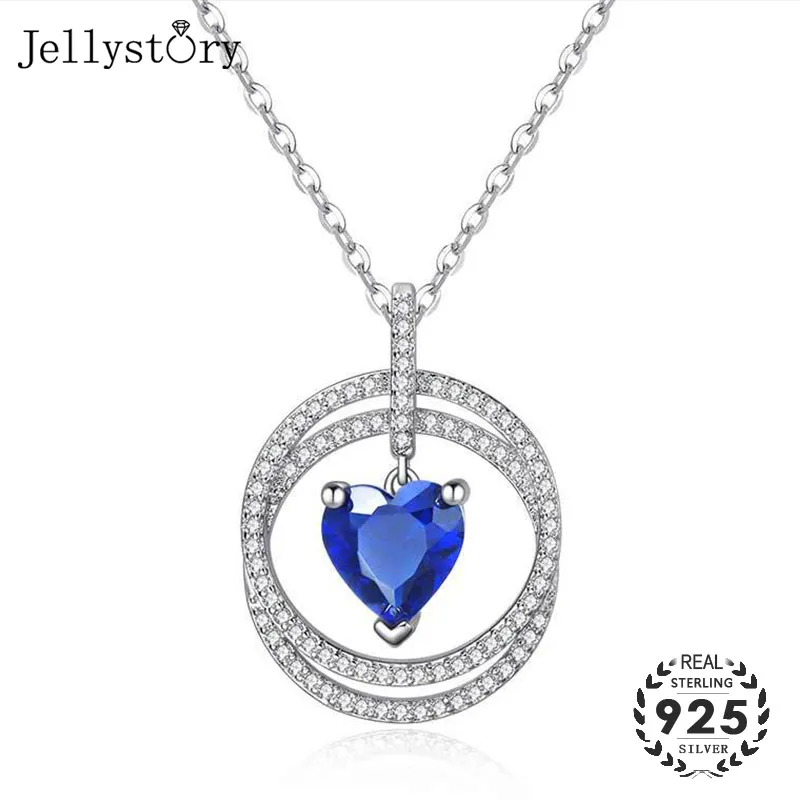 Модное ожерелье из серебра 925 пробы Jellystory с сердцем драгоценные камни сапфиры