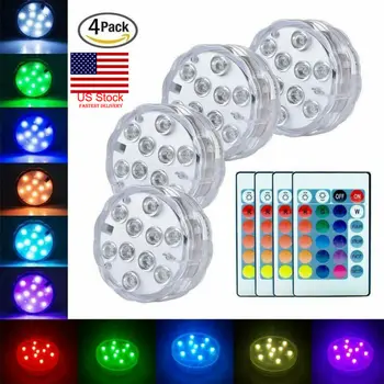 

US 4 Packs Submersible Led Lights Battery Operated Spot Lights With Remote