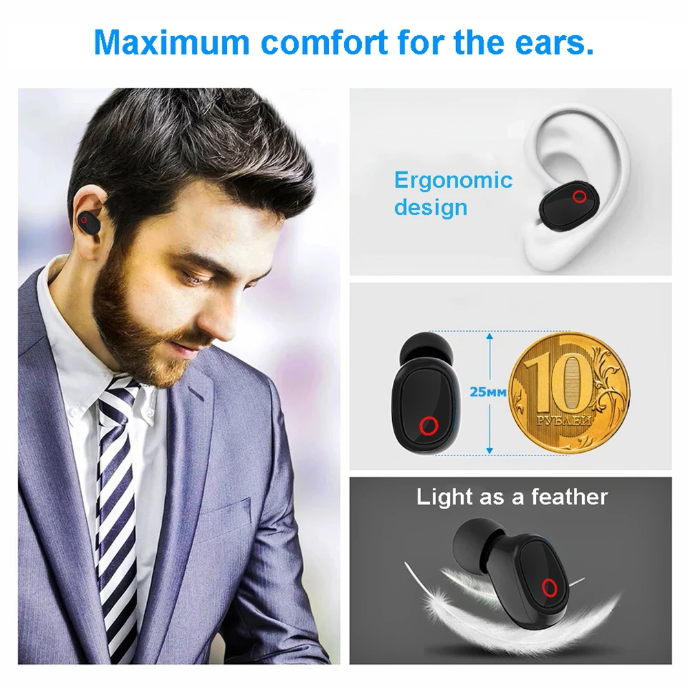 TWS наушники A7, Bluetooth V5.0, наушники с микрофоном, гарнитура-вкладыш для iPhone, Android
