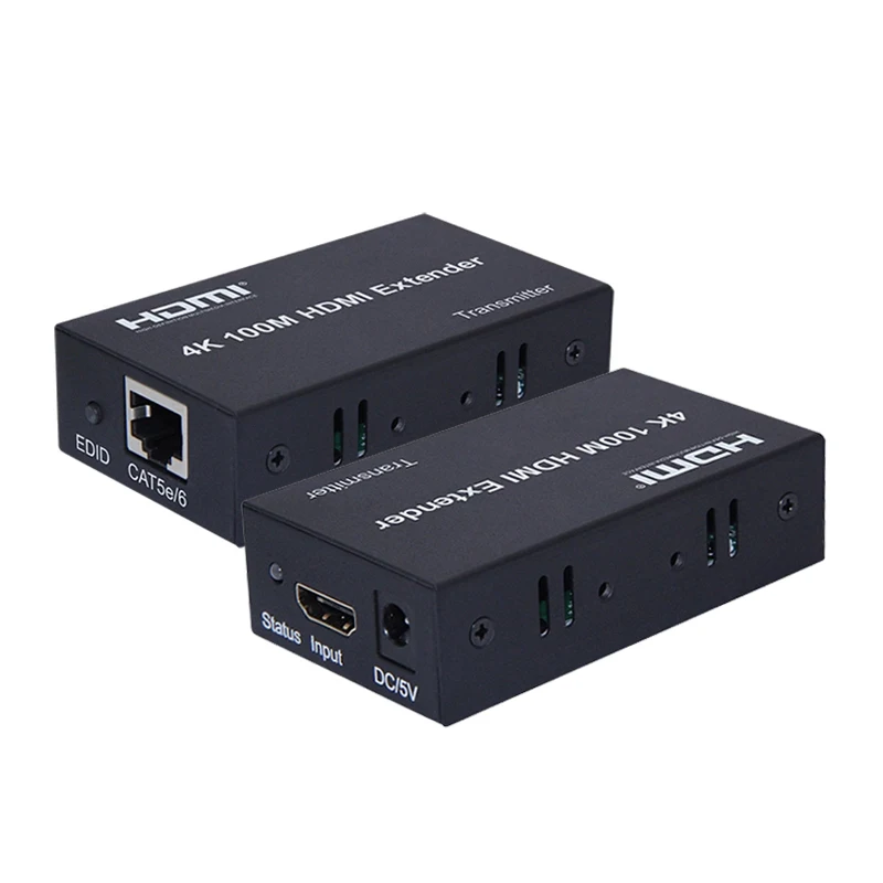 Black SZBITC 4K HDMI удлинитель 100 м cat5e/6 кабель Ethernet HDMI передатчик приемник для ПК синий dvd-плеер 4 к HDTV - Цвет: Black