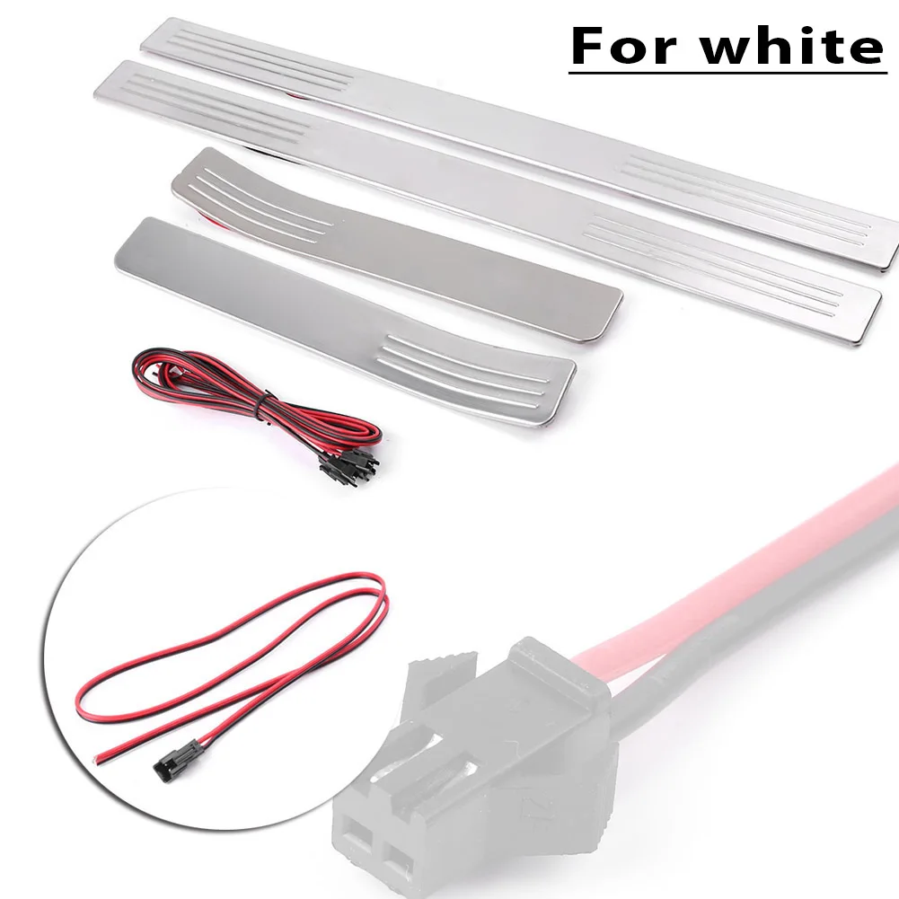 

4Pcs Car Door Sill Scuff Plate Guards w/ LED White Light For Mercedes Benz C-class W204 2012 2013 2014 2015 Silver