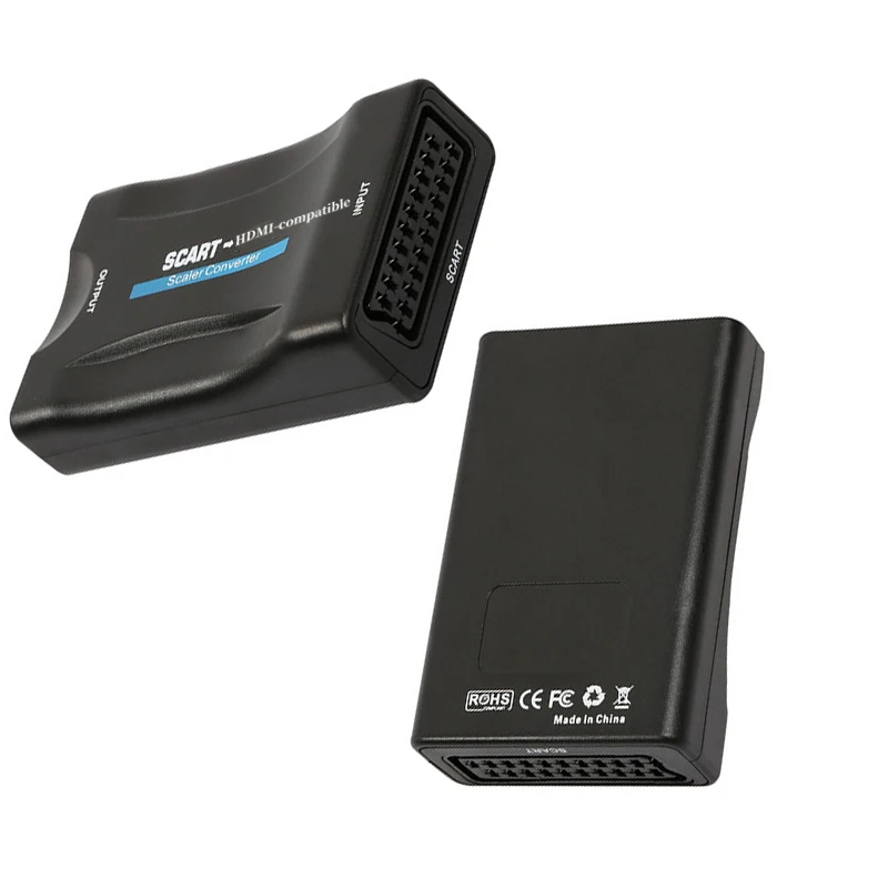 SCART To HDMI-compatible Video Audio Converter AV Signal Adapter Receiver For HDTV Sky Box STB TV DVD With EU Power Plug 1080P HDMI To AV Adapter Audio Video Converter Adapter