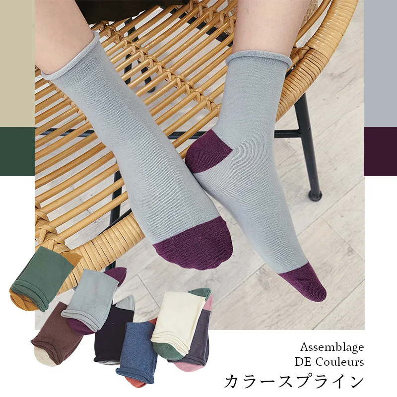 Осень, новинка, подкручивающиеся носки без пятки для женщин, Ретро стиль, искусство, сочетающиеся цвета, женские модные хлопковые носки