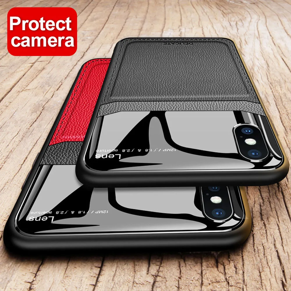 Luxury Shockproof Mirror Tempered Glass Leather Case Cover For iPhone 11 Pro Max 7 8 Plus |