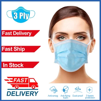 

100pcs 3 Laye Filter Mask Anti-Dust Anti-haze protection Masks Disposable Face Mask Elastic Earloop Disposable Dust Safety Mask