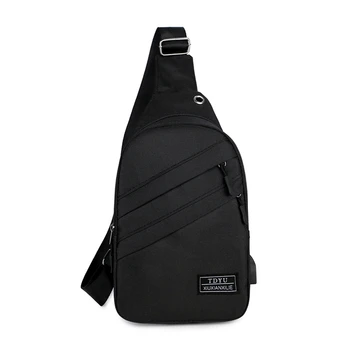 

Men Chest Bag With USB Charging Port Headphone Hole, Waterproof Zipper Crossbody Chest Bag For Running Cycling