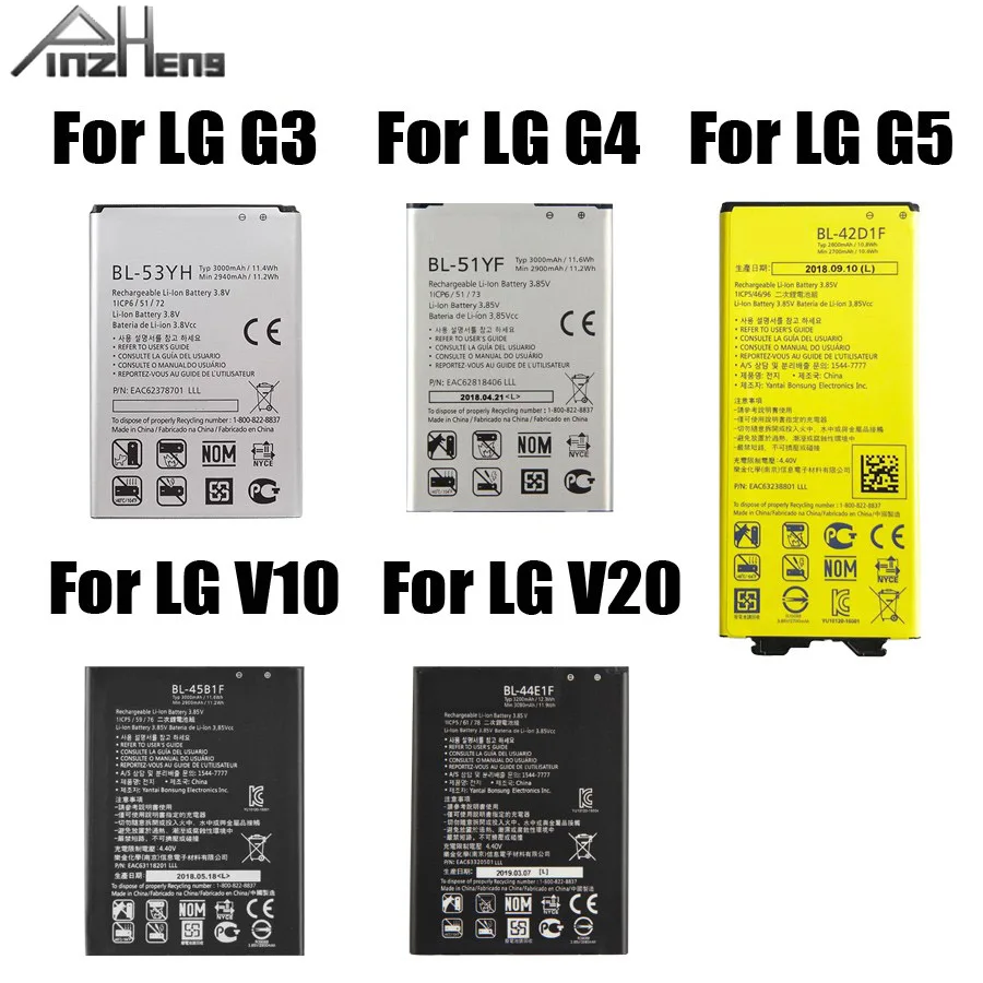 PINZHENG аккумулятор для телефона для LG G3 G4 G5 V10 V20 Батарея BL-51YF BL-53YH BL-42D1F BL-44E1F BL-45B1F батареи