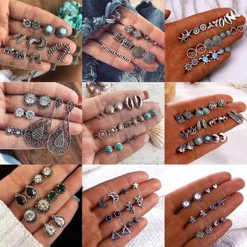 

21 Style Stud Earrings Set For Women Small Flower Star Moon Heart Crystal Pearl Opal Earrings Fashion Jewelry Accessories