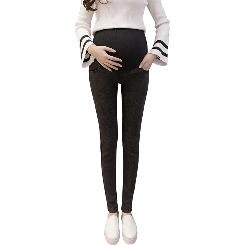 Женские леггинсы; джинсы для беременных; Одежда для беременных; эластичные тонкие узкие брюки для беременных; женские джинсовые обтягивающие брюки - Цвет: Черный