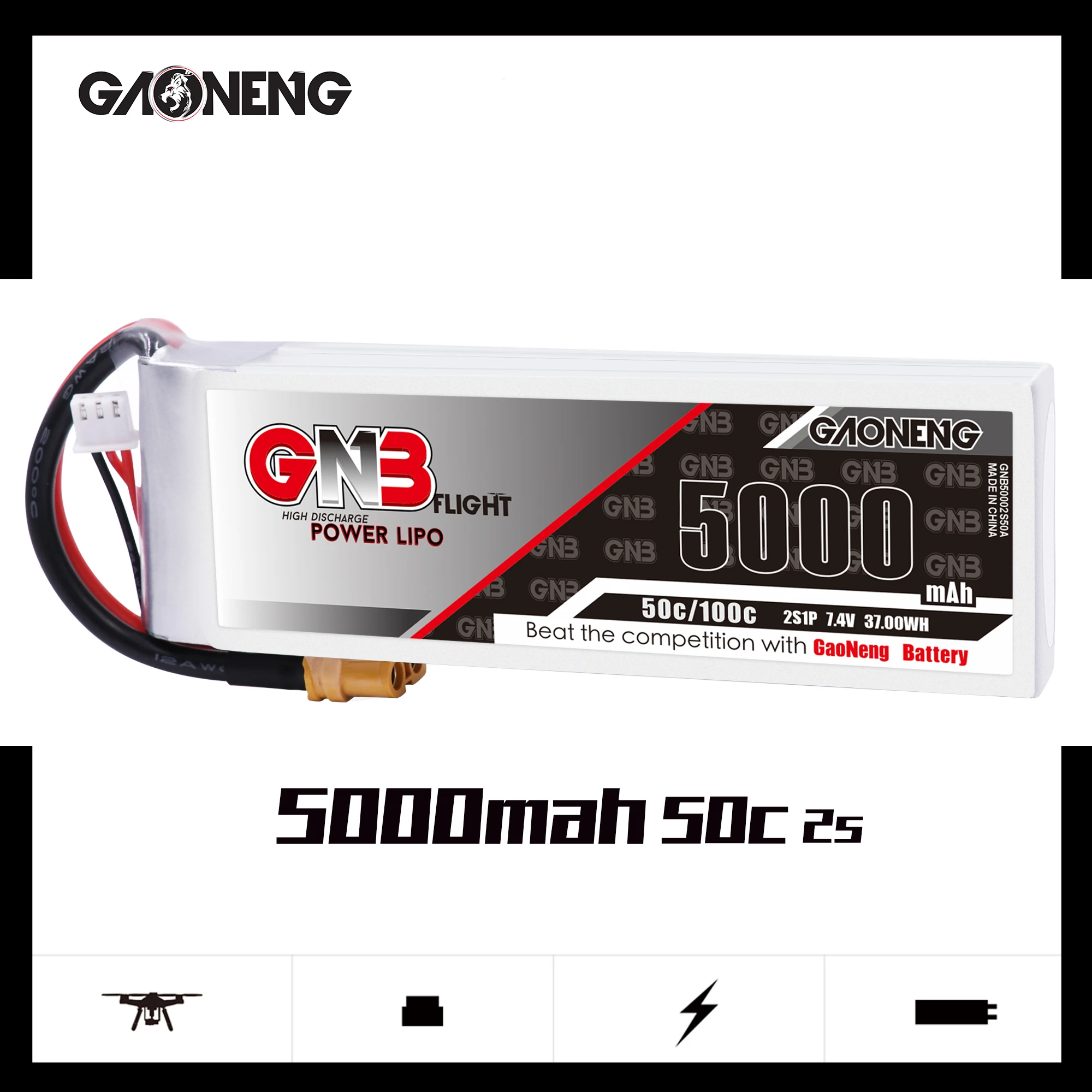 Литий полимерный аккумулятор Gaoneng GNB 5000 мАч 7 4 В 2S 50C/100C с разъемом T XT60 для