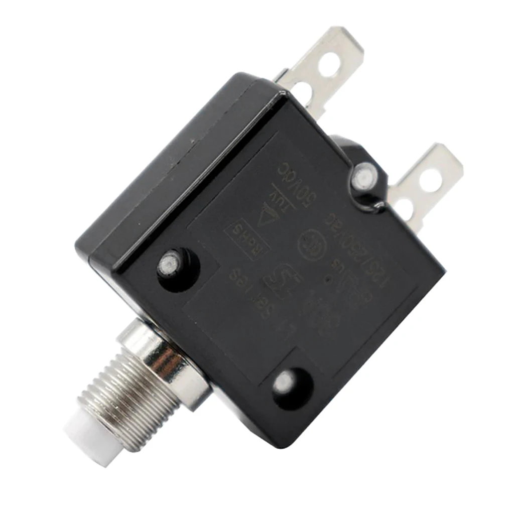 30A Push Button Reset Circuit Breaker, DC50V AC125-250V Thermal Overload Protector with Black Waterproof Button Cover