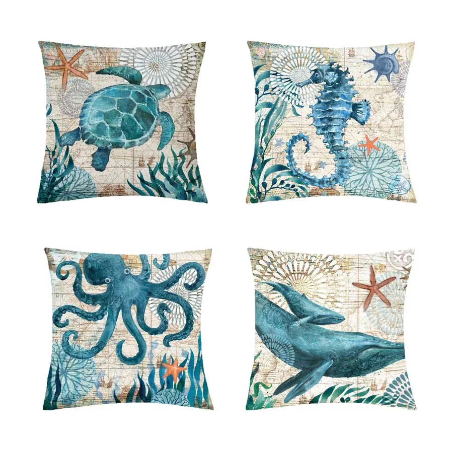 Sea Style Turtle Cushion Cover Octopus Printing Decorative Pillowcase Sofa Pillow Cases Home Textile Decoration | Дом и сад