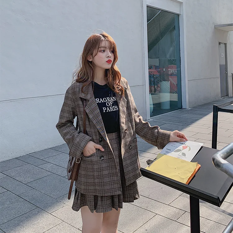 

VIDEO + Photo Shoot 8061 # Network Red Plaid Small Suit Two-Piece 2019 Autumn Clothing New Style British-Style Suit