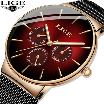 LIGE-Relojes de cuarzo con pulsera ultrafina para hombres, cronógrafo a la moda resistente al agua, deportivo y con malla de acero, de lujo, mejor marca, nuevo