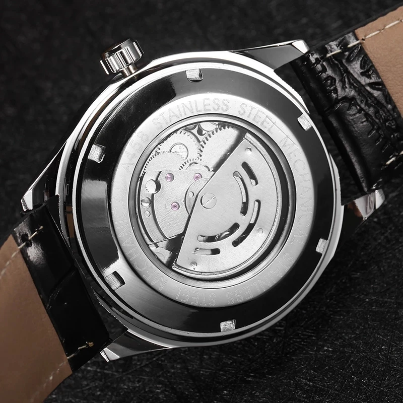 WINNER automatic mens watches business classic auto date day leather band skeleton self-wind wristwatch mechanical watch,business watch link