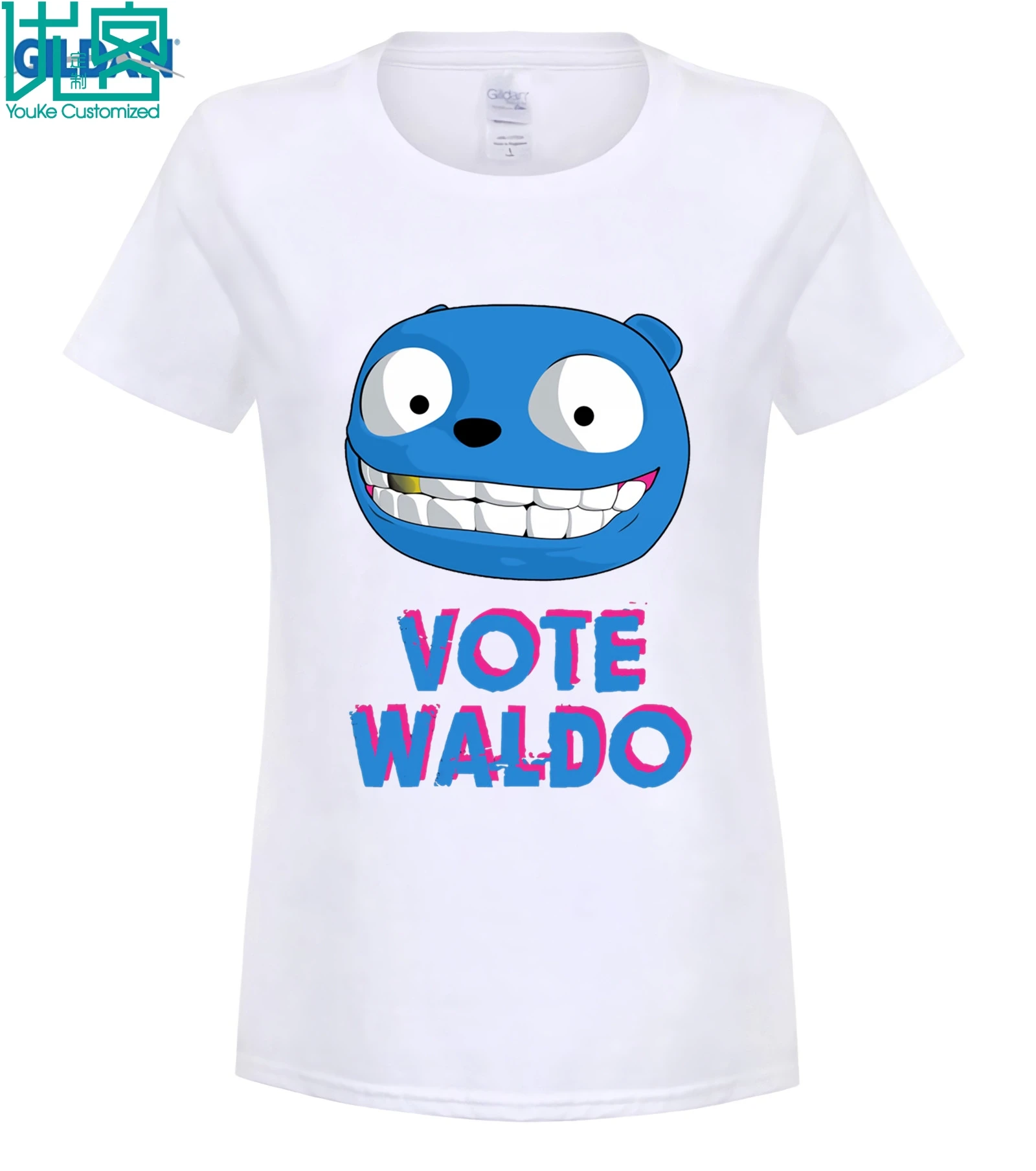 Черная зеркальная футболка с надписью «Vote Waldo» - Цвет: women white