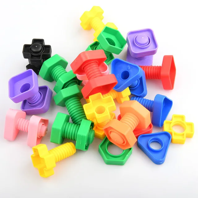 8Pcs/Set Screw Building Blocks Nut Shape Match Puzzle Toys For Children Infant Montessori Shape Color Recognize Educational Toys 1