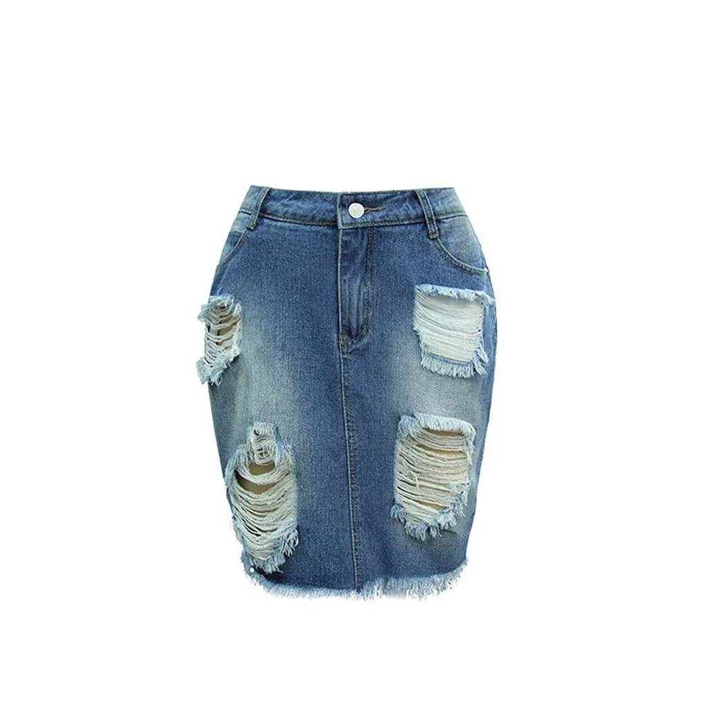 Skirt Women's Skirt  Solid Blue Hole High Waist Buttons Short Skirt Cotton Womens Skirts Summer Fashion 2020