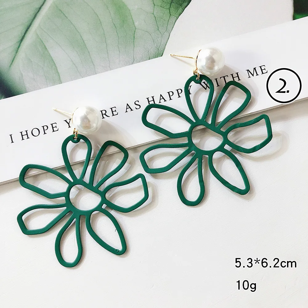 Fashion Jewelry Green Geometric Acrylic Wood Irregular Hollow Circle Square Drop Earrings Metal Dangle Earrings Women Jewelry