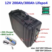 2000 циклов 12V 200Ah 300Ah Lifepo4 литиевая аккумуляторная батарея 12v с BMS 4S 12В для троллингового мотора солнечной системы питания+ 20A Зарядное устройство