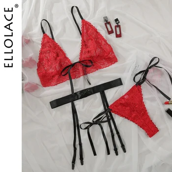 

Ellolace See Through Bra Lingerie Underwear Set Transparent Bra Set Bow Bra and Panties Women's Underwear Erotic Lingerie Set