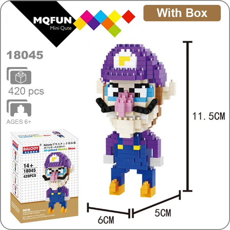 Balody Magic Blocks аниме мультфильм игры Йоши Супер Марио Wario мини блоки микро DIY строительные игрушки Фигурки подарки для детей - Цвет: 18045 With Box