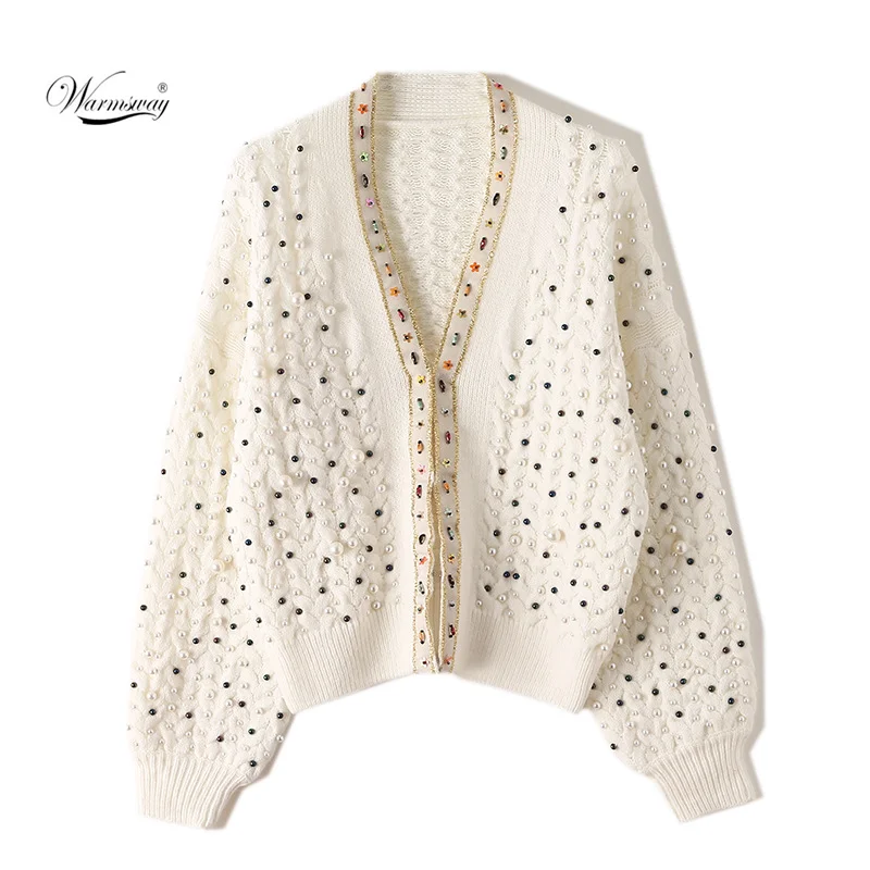 ^*Best Offers Female Runway Sweater Elegant Knitted Coat Autumn Winter Clothes Loose Handmade Bead Thread Casual Cardigans Women Tops CY-081