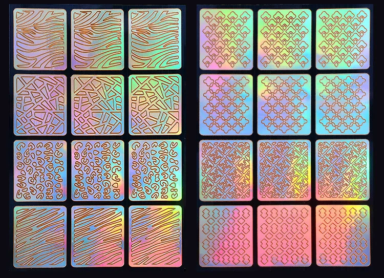 Перекрестная граница наклейки для ногтей симфония лазерные накладные ногти стикер 24-Маникюр Французский Клей Бумага Шаблон моделирования