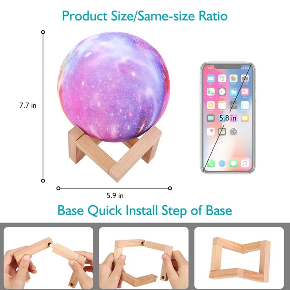 15CM Night Light 3D Moon Lamp Printing Moon Star Light 16 Color Remote Control USB Charging Night Light Touch Control Brightness 6