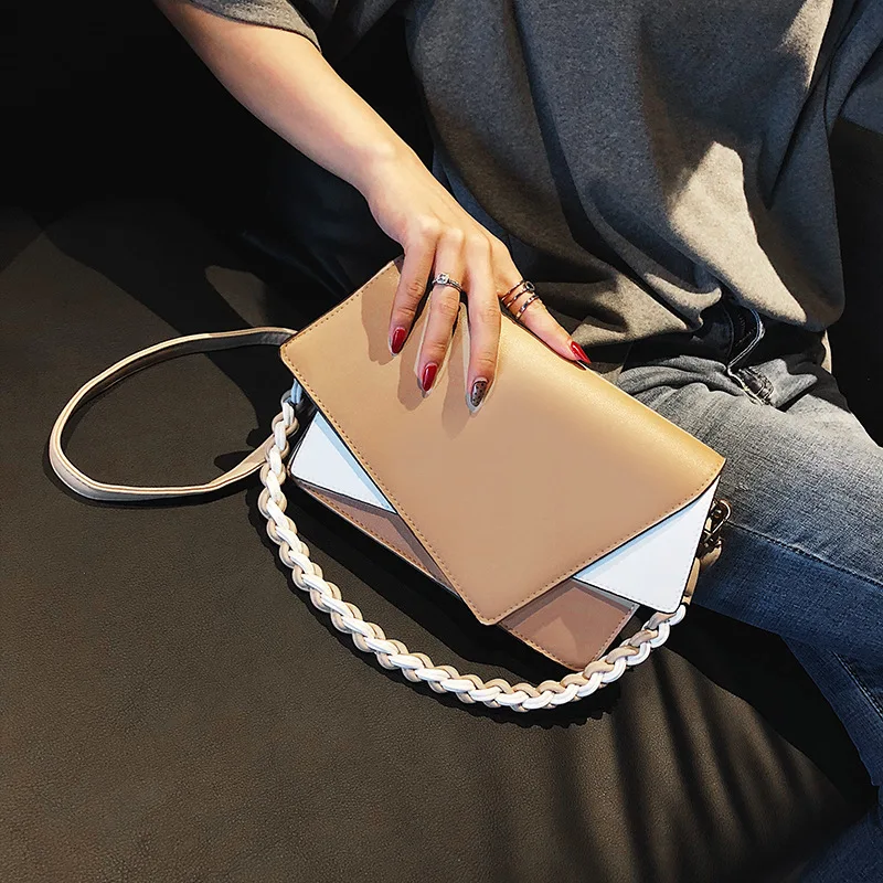

2018 New Style Fashion Korean-style Contrast Color Irregular Square Sling Bag Shoulder Diagonal WOMEN'S Bag Clutch Bag